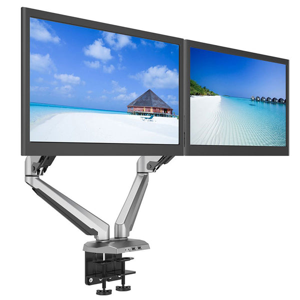 Dual Monitor Height Adjustable Gas Spring Desk Mount Stand Fits 17-32 LCD  LED Monitors ! Aluminium material Heavy duty, 5 Years Warranty (2MS-GLP)