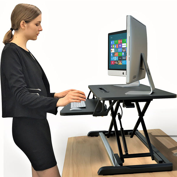 Instant Standing Desk Sit-Stand Desk Converter for Laptop, 1 or 2 Desktop,  Stepless Any height lock Height Adjustable, Ergonomic, Gas Spring Arm, Free
