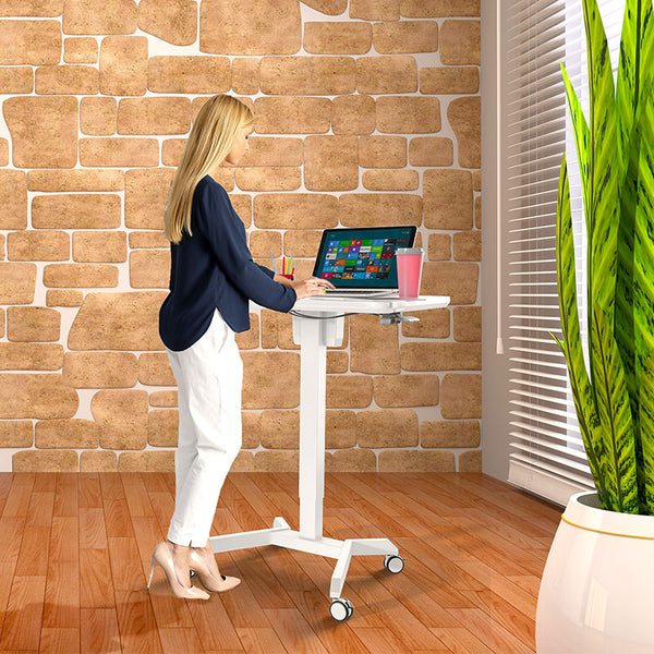 Mobile Standing Laptop Desk Converter Sit Stand Home Office Desk  Workstation W/Height Adjustable from 30.3 to 45.9 Inches Folding Desk with  Wheels