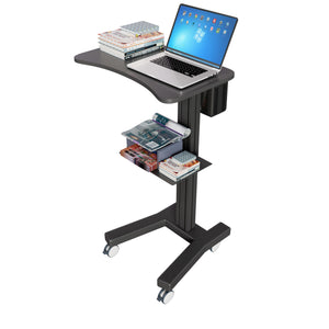 Sit Stand Mobile Laptop Cart with Height Adjustments, Optional CPU Holder, Printer Shelf & Basket, Black (LPC04B)
