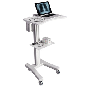 Sit Stand Mobile Laptop Cart with Height Adjustments, Optional CPU Holder, Printer Shelf & Basket, White (LPC04W)