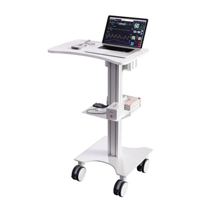 Sit Stand Mobile Laptop Cart with Height Adjustments, Optional CPU Holder, Printer Shelf & Basket, White (LPC06W)