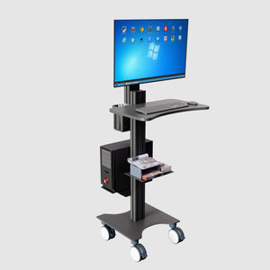 Sit Stand Mobile Workstation with Height Adjustments and Keyboard Tray, Optional CPU Holder, Printer Shelf, Basket, Black (MCT10B)