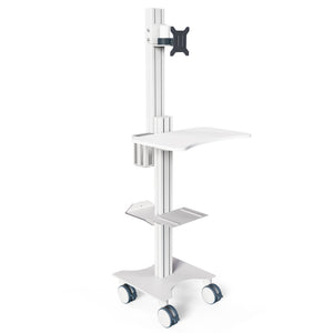 Sit Stand Mobile Workstation with Height Adjustments and Keyboard Tray, Optional CPU Holder, Printer Shelf, Basket White (MCT10W)