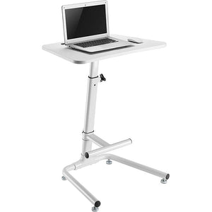 Pneumatic Instant Multi-Purpose Rolling Podium Lectern with Wheels Laptop Workstation, Height Adjustable Pneumatic Sit-Stand Mobile Laptop Cart, White (LPT03W)